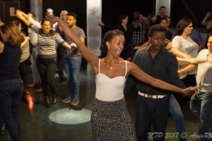 Kendra and David Lucas teaching salsa at Play nightclub