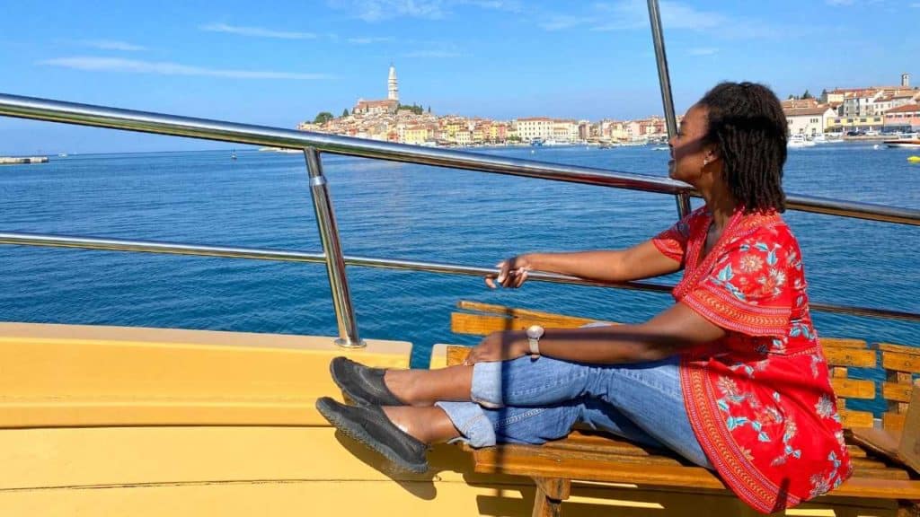 Kendra on the boat cruise. 15 Things to do in Rovinj, Croatia