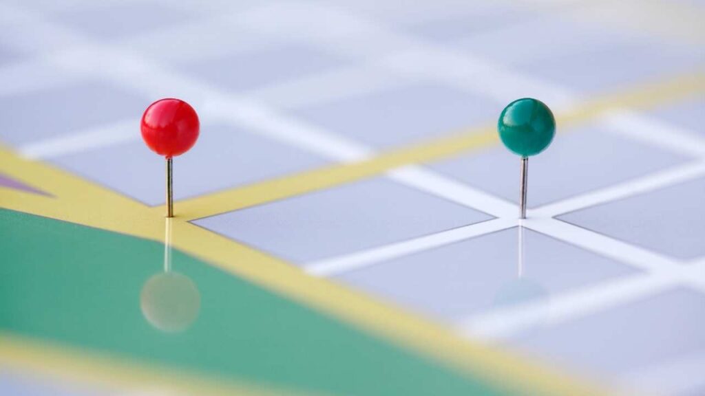 Two pins on a map