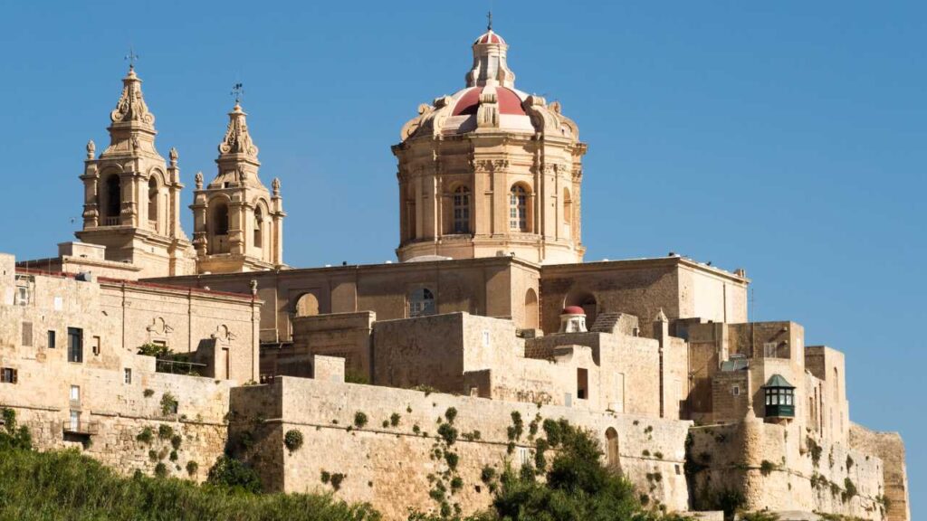 Mdina Malta city walls and cathedral