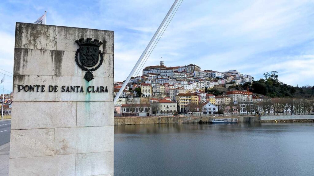 Santa Clara Bridge with city view in Coimbra Portugal