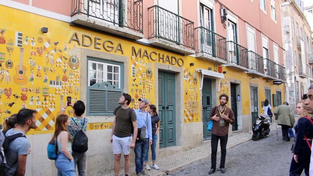 People taking a Lisbon free walking tour