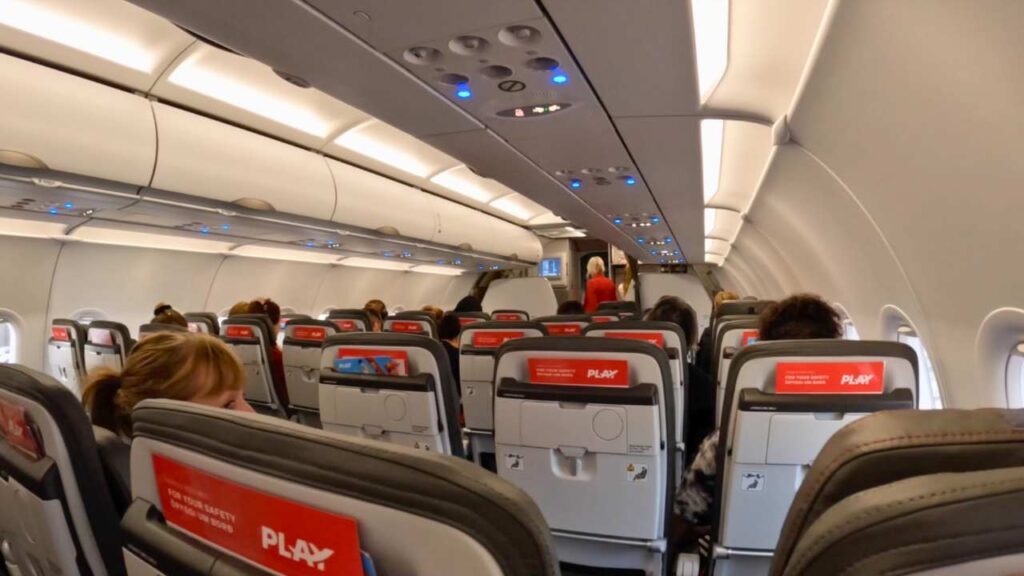 The interior of a Play Airline plane