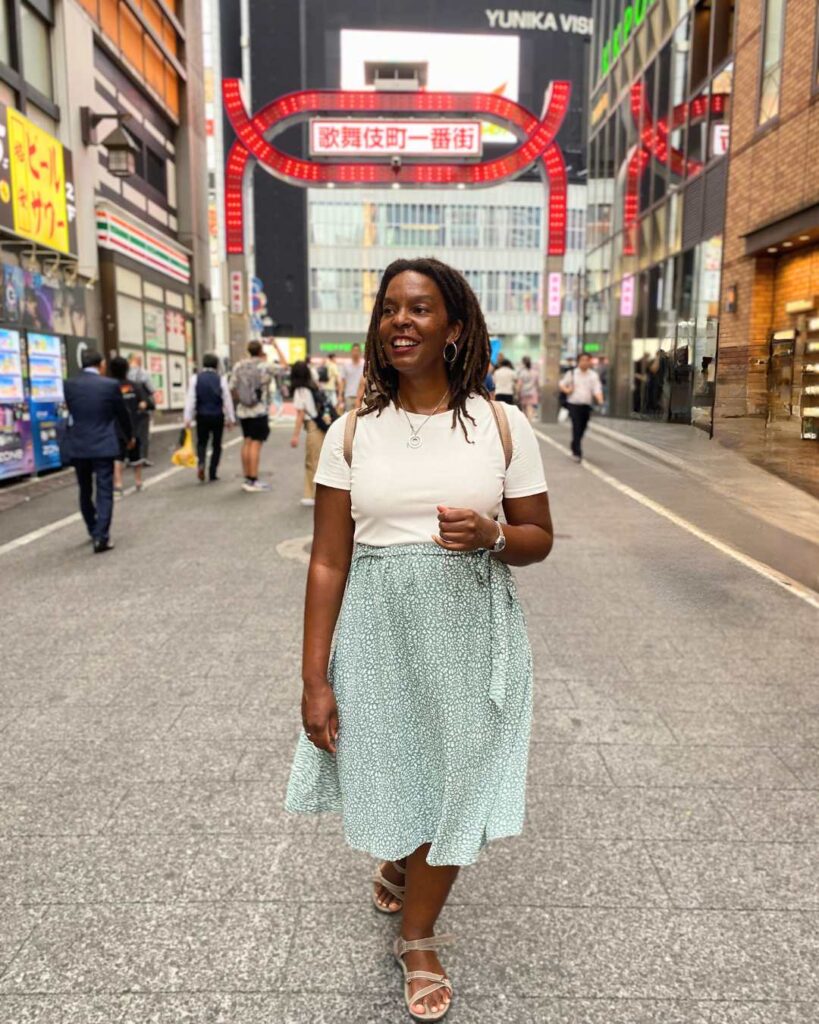 Kendra Lucas under the red Kabukicho Gate