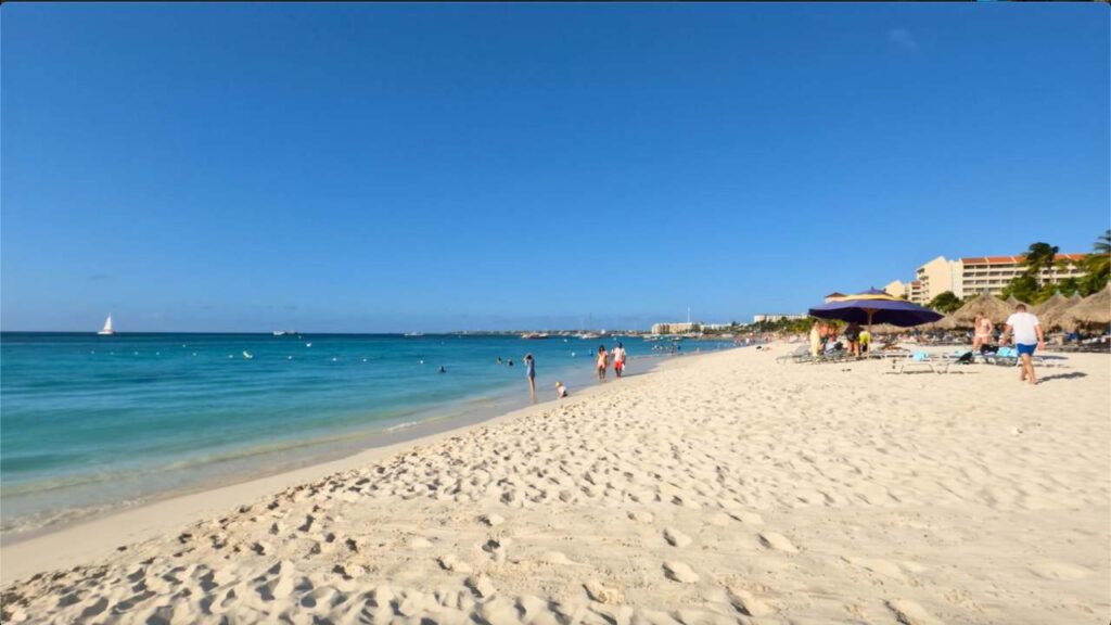 People enjoying the blue water of Palm Beach Aruba 