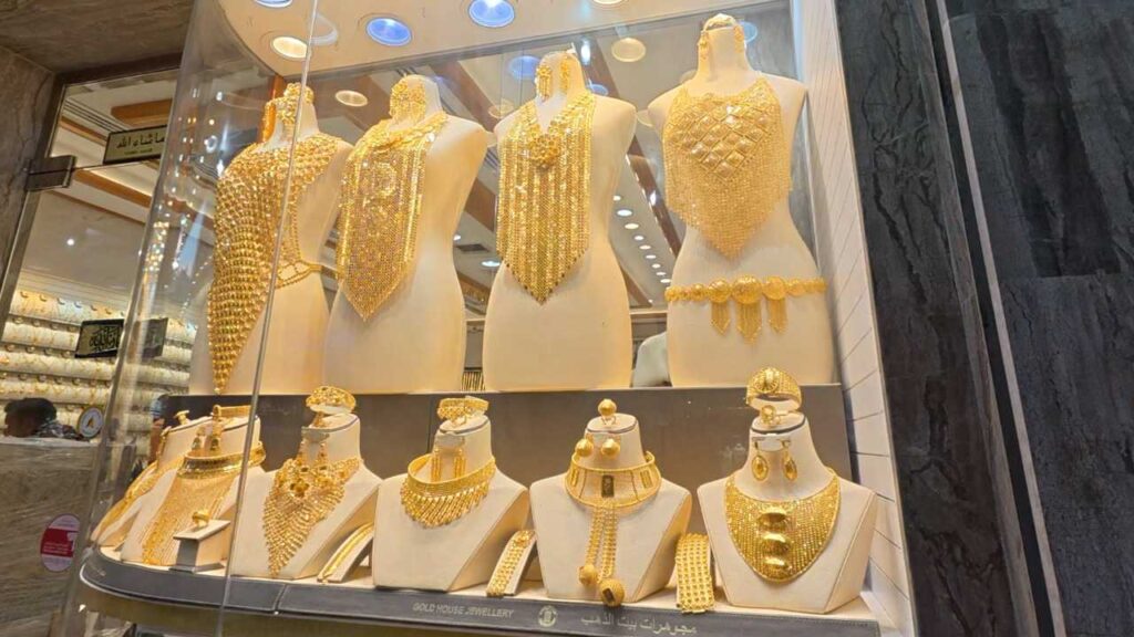 Intricate gold necklaces at the Gold Souk in Dubai