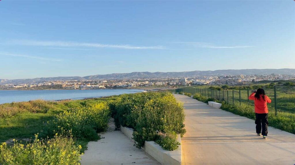 David walking on the Paphos Coastal Boardwalk - a great things to do in Paphos